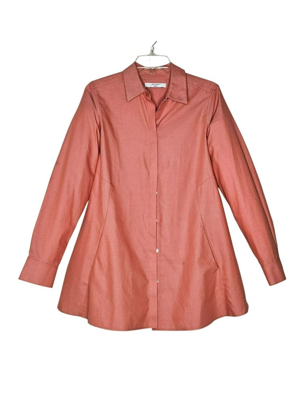 Foxcroft Womens Coral Non-Iron Button-Down Tunic Shirt Pockets Size 10 Cotton